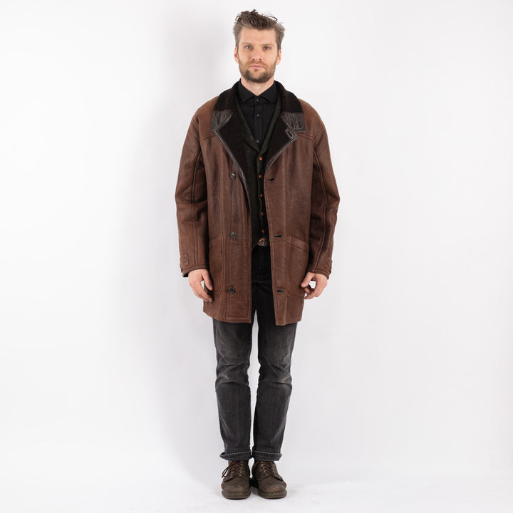 Vintage 90's Men Sheepskin Coat in Brown