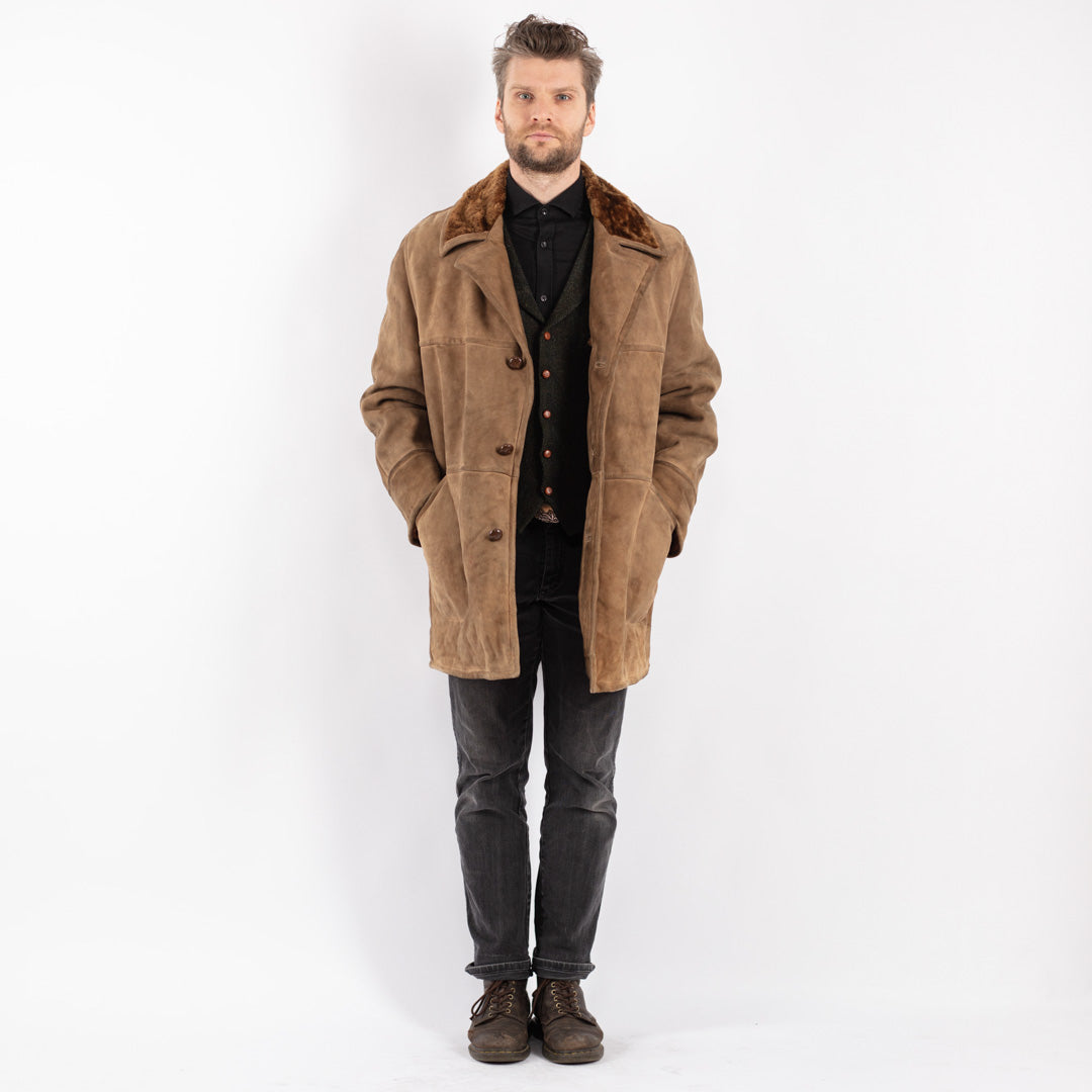 Vintage 70's Men Sheepskin Coat in Beige