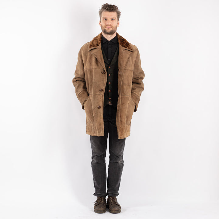 Vintage 70's Men Sheepskin Coat in Beige