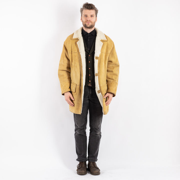 Vintage 70's Men Sheepskin Coat in Beige