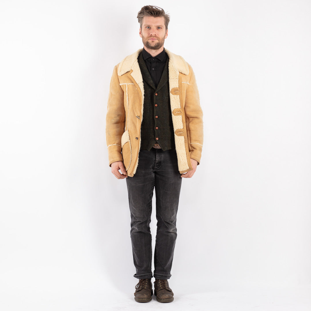 Vintage 90's Men Sheepskin Jacket in Beige