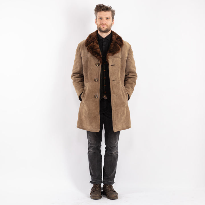 Vintage 70's Men Sheepskin Coat in Beige