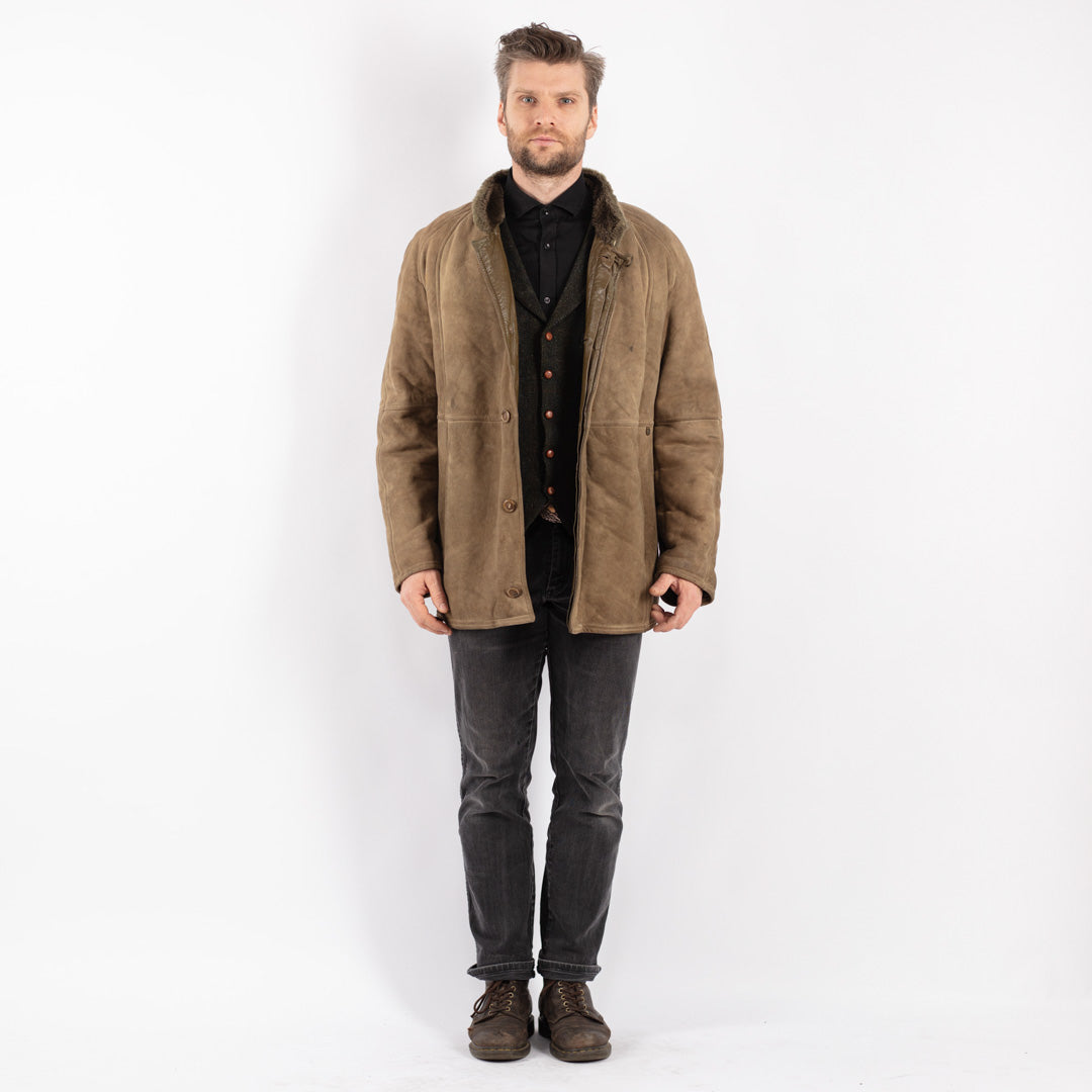 Vintage 70's Men Sheepskin Coat in Beige