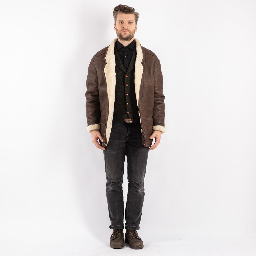 Vintage 80's Men Sheepskin Coat in Brown