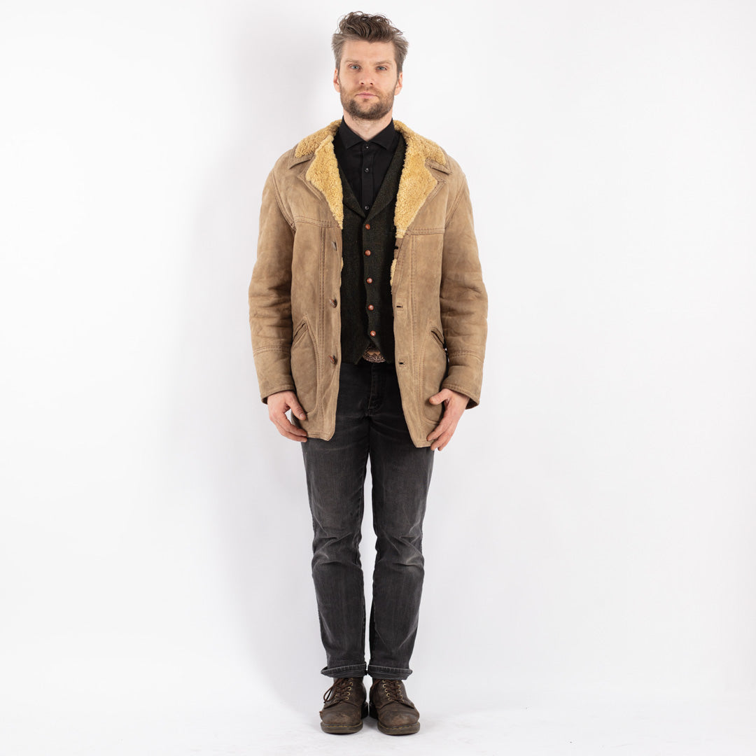 Vintage 70's Men Sheepskin Coat in Beige