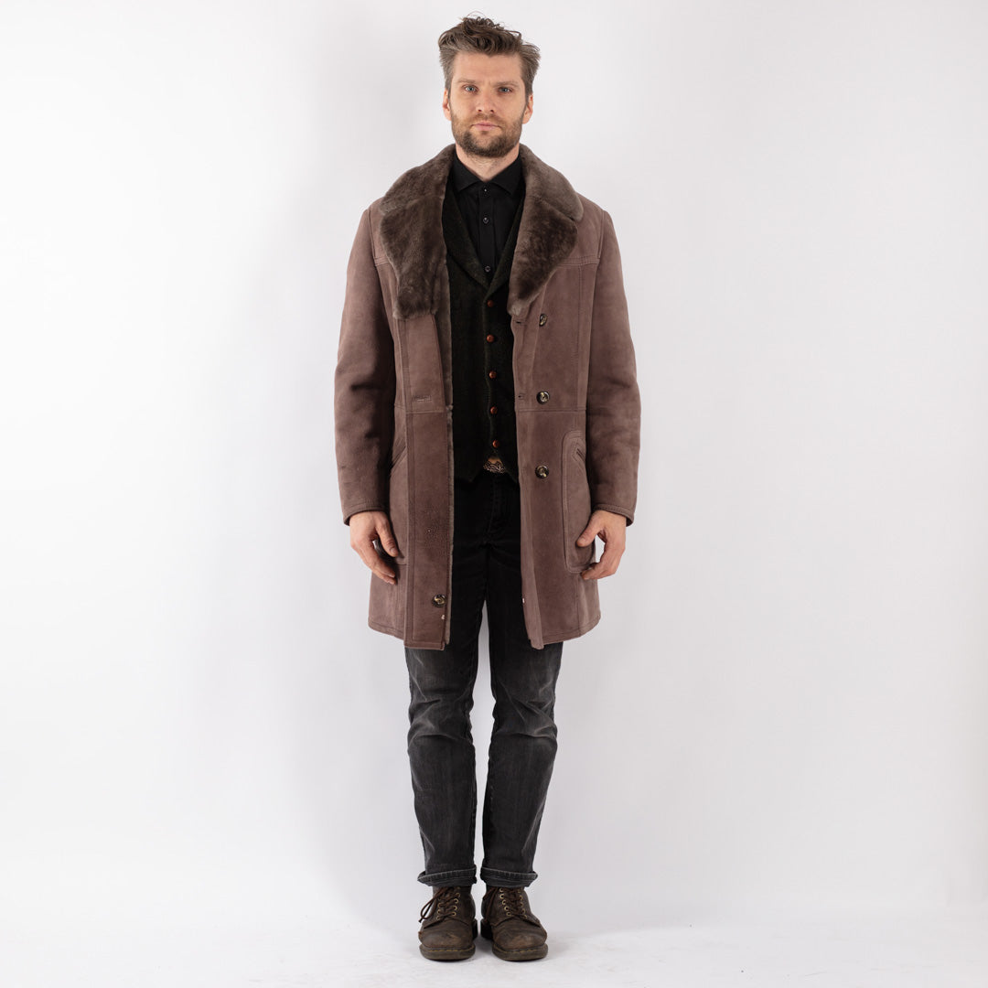 Vintage 70's Men Sheepskin Coat in Brown