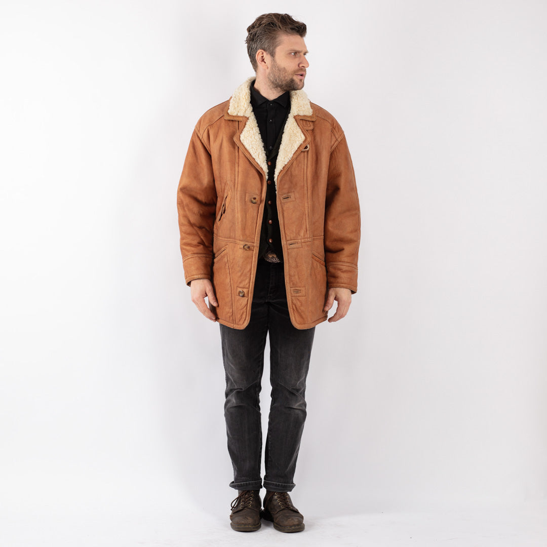 Vintage Men Sheepskin Coat in Brown