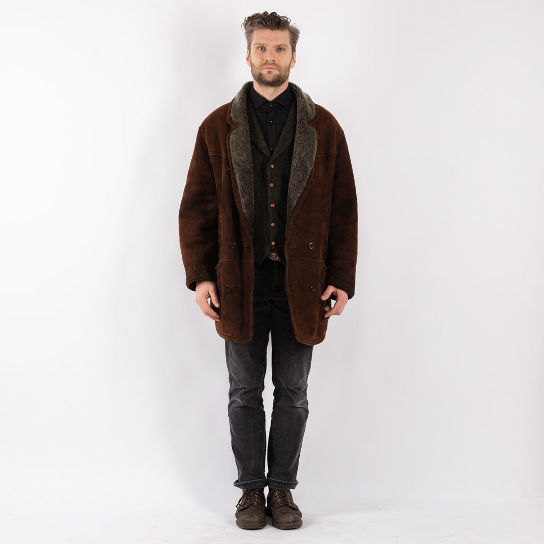 Vintage 80's Men Sheepskin Coat in Brown