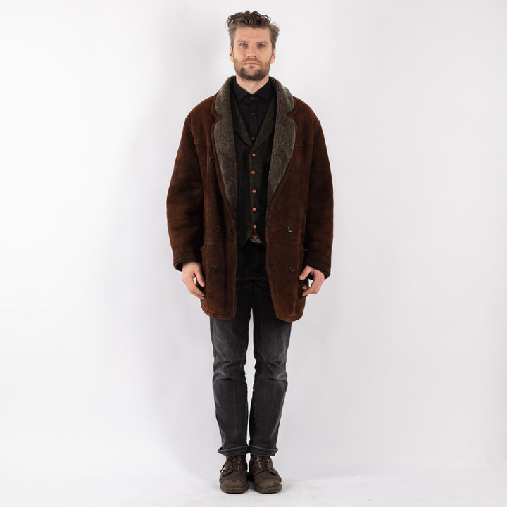 Vintage 80's Men Sheepskin Coat in Brown