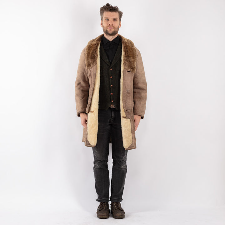 Vintage 70's Men Sheepskin Coat in Beige