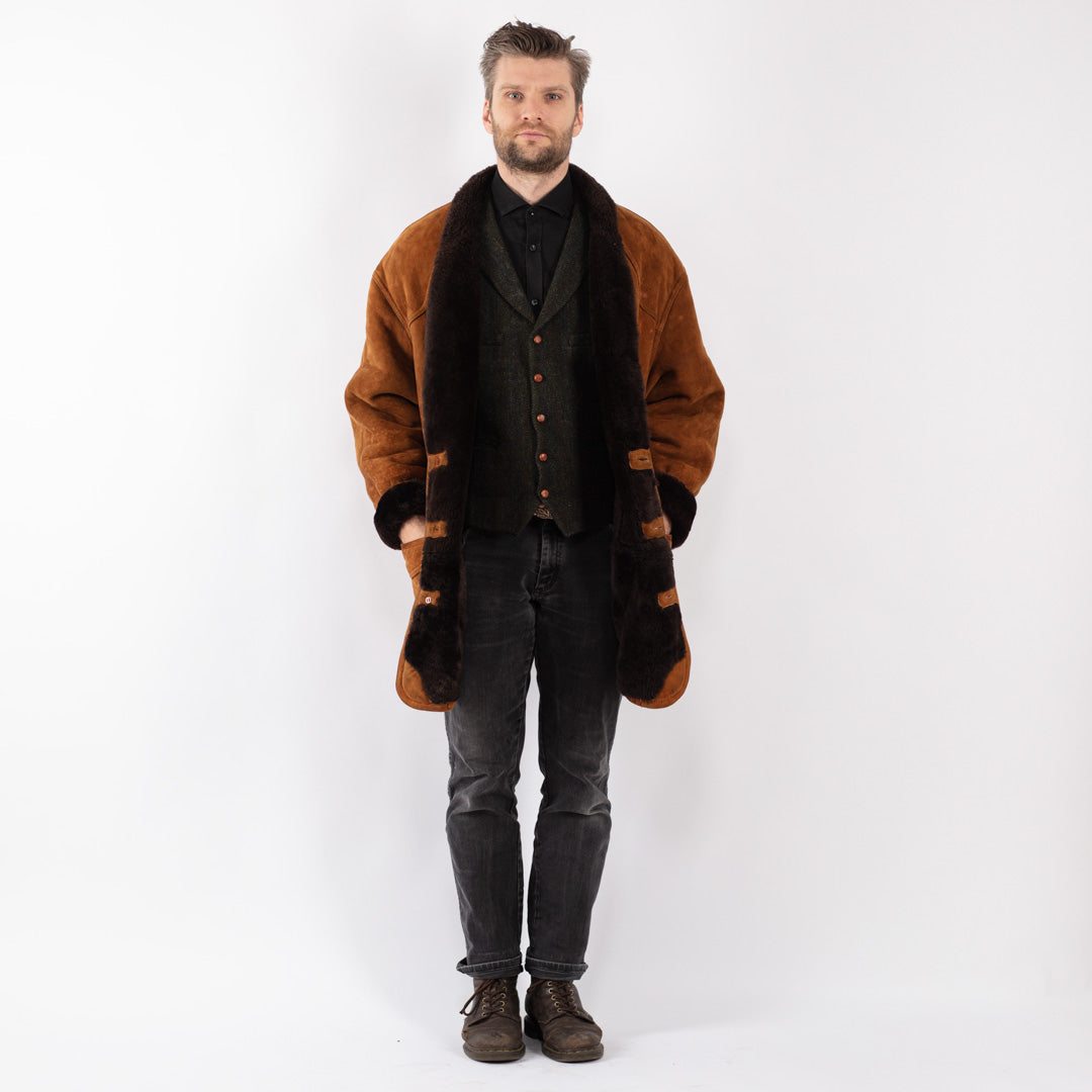 Vintage 80's Men Sheepskin Coat in Brown