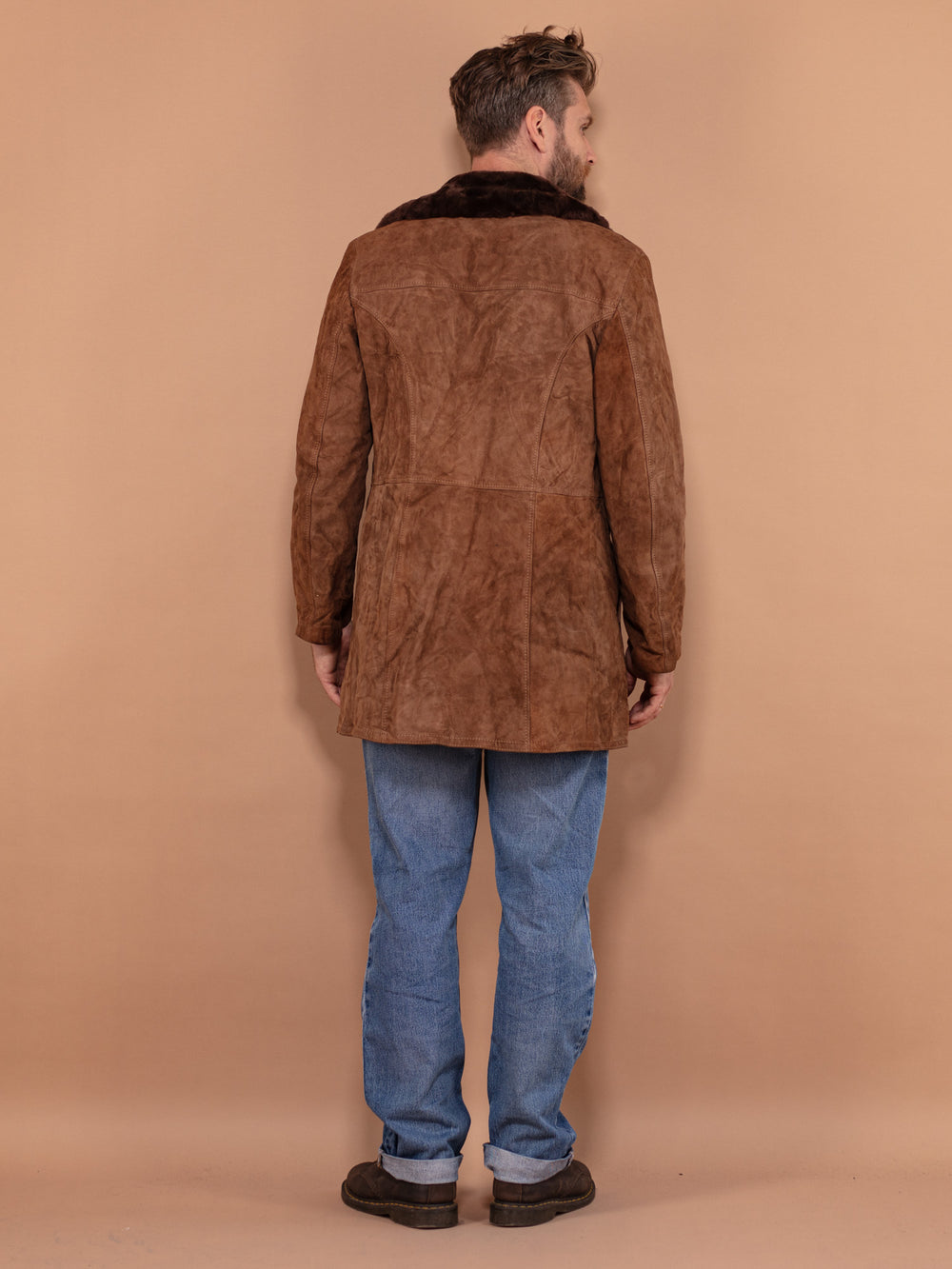 Vintage 70's Men Suede Sherpa Coat in Brown - NorthernGrip