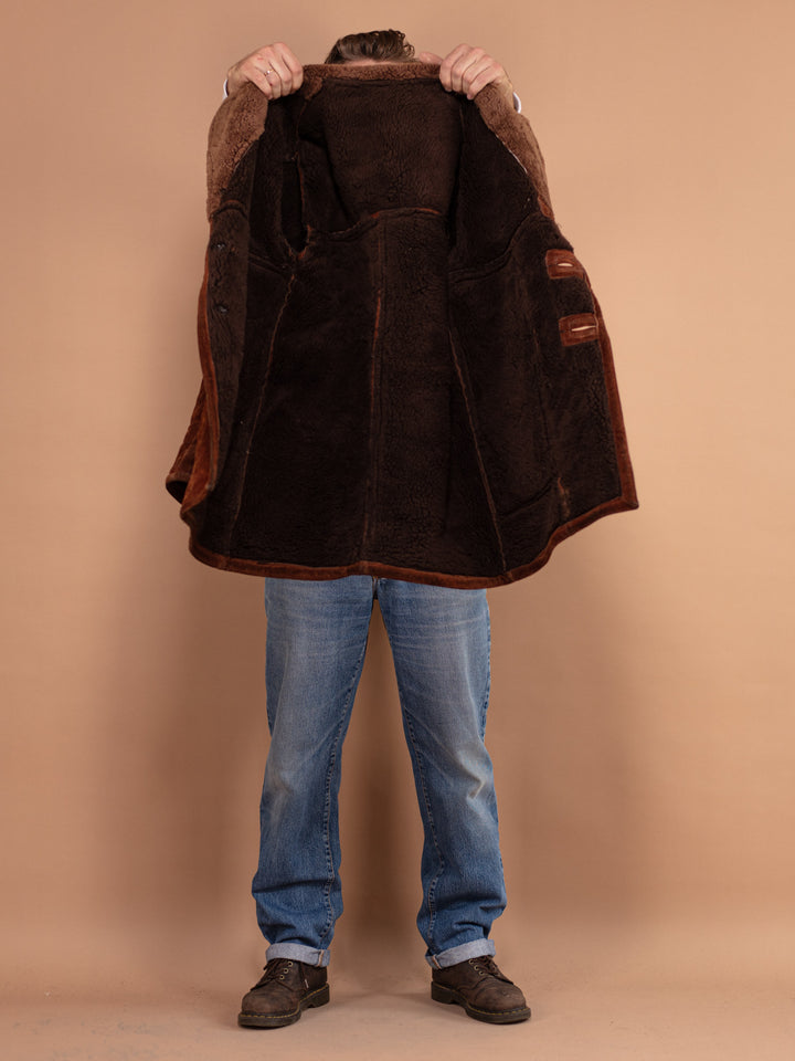 Western Suede Coat 70's, Size Small S Vintage Men Suede Coat, Western Cowboy Coat, Retro Winter Sherpa Coat, Trapper Coat, 70s Outerwear
