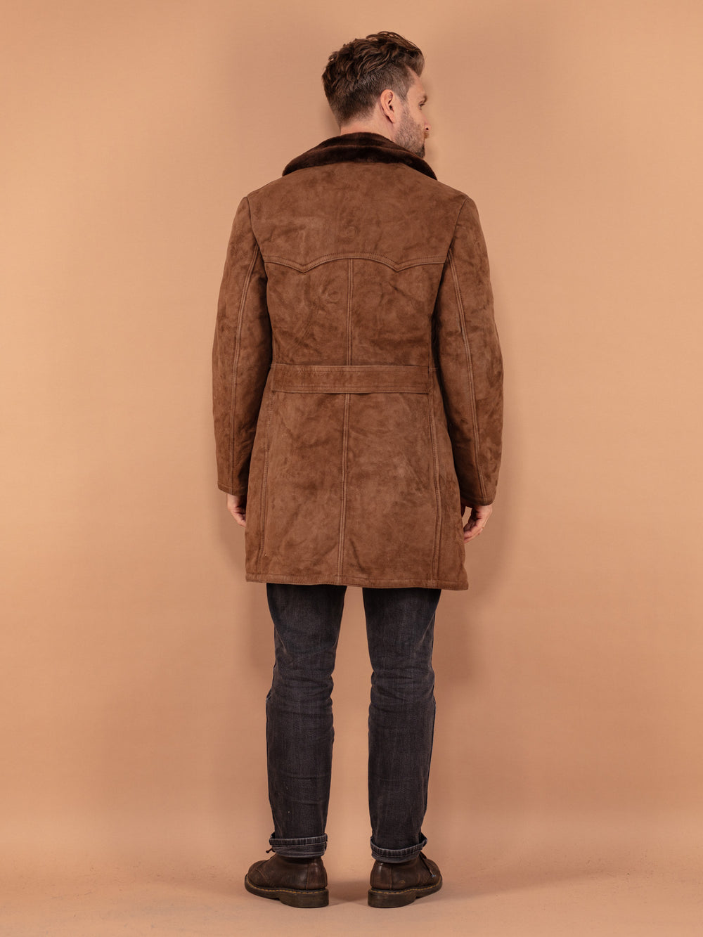 Vintage 70's Men Sheepskin Coat in Brown - NorthernGrip