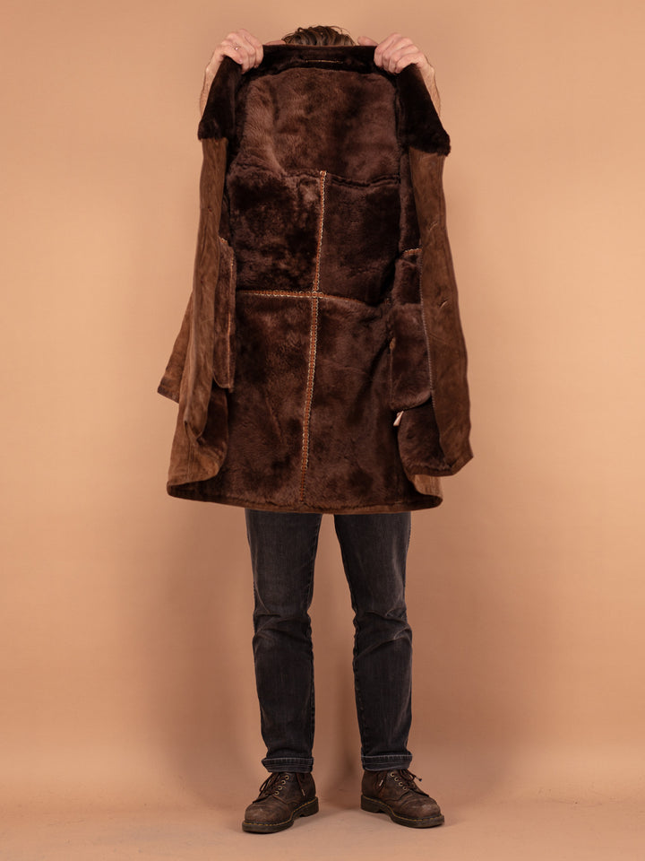 Vintage 70's Men Sheepskin Coat in Brown - NorthernGrip