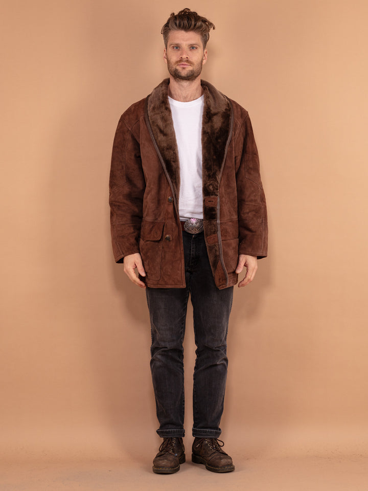 Vintage 80's Men Sheepskin Coat in Brown - NorthernGrip