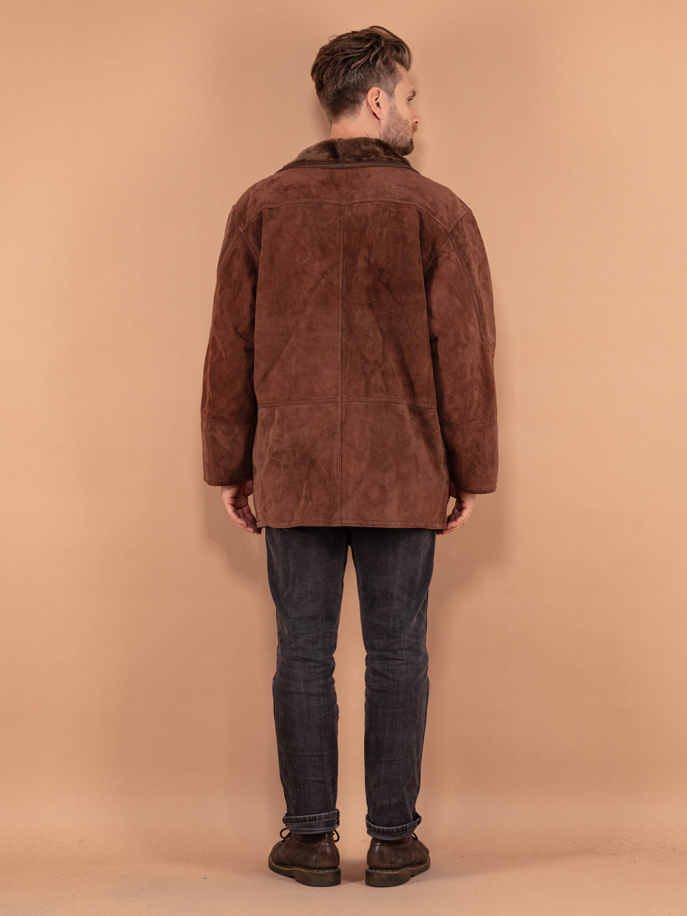 Vintage 80's Men Sheepskin Coat in Brown - NorthernGrip