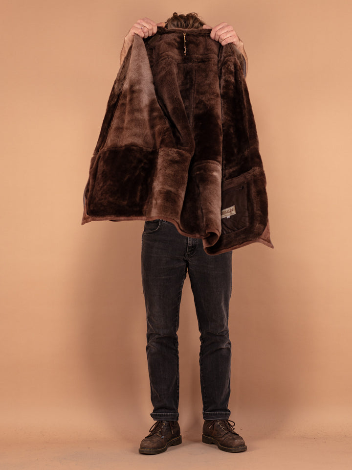 Vintage 80's Men Sheepskin Coat in Brown - NorthernGrip