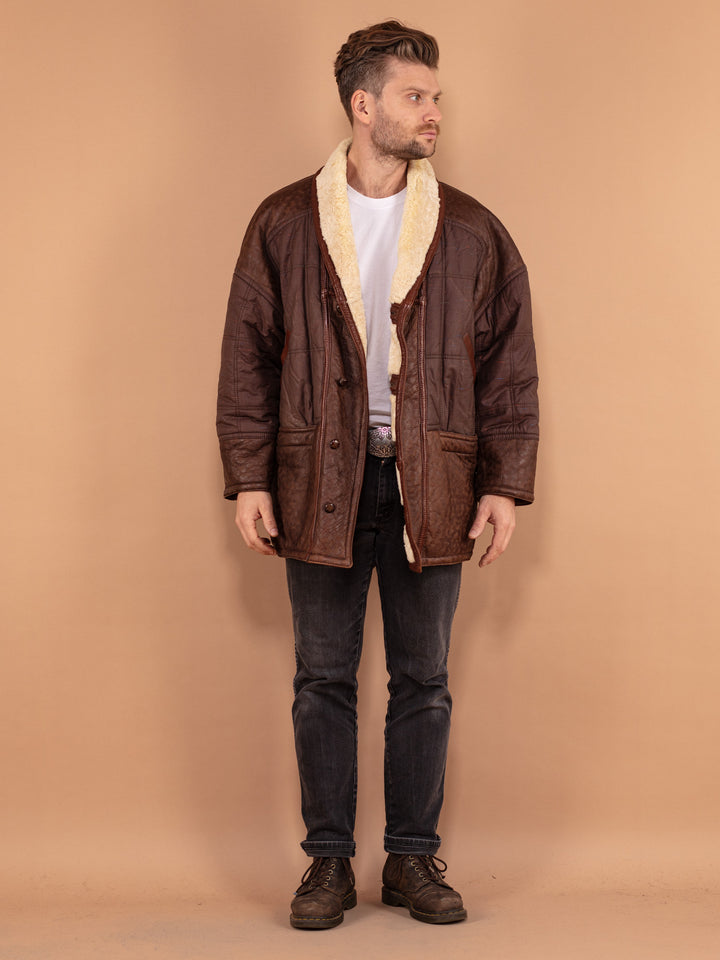 Vintage 80's Men Sheepskin Coat in Brown - NorthernGrip