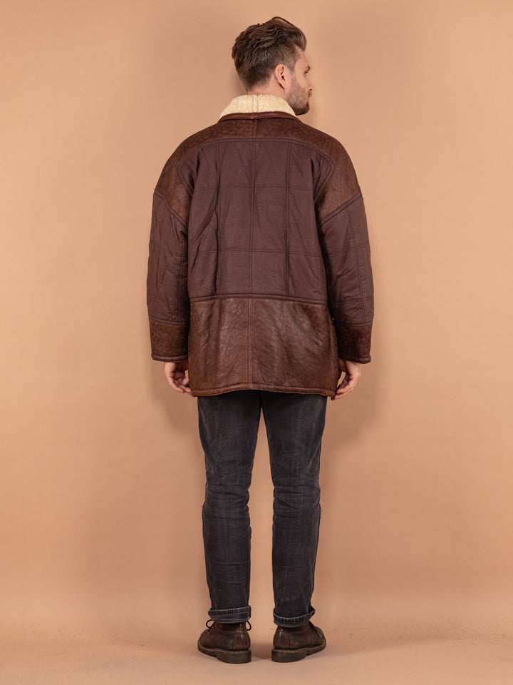 Vintage 80's Men Sheepskin Coat in Brown - NorthernGrip