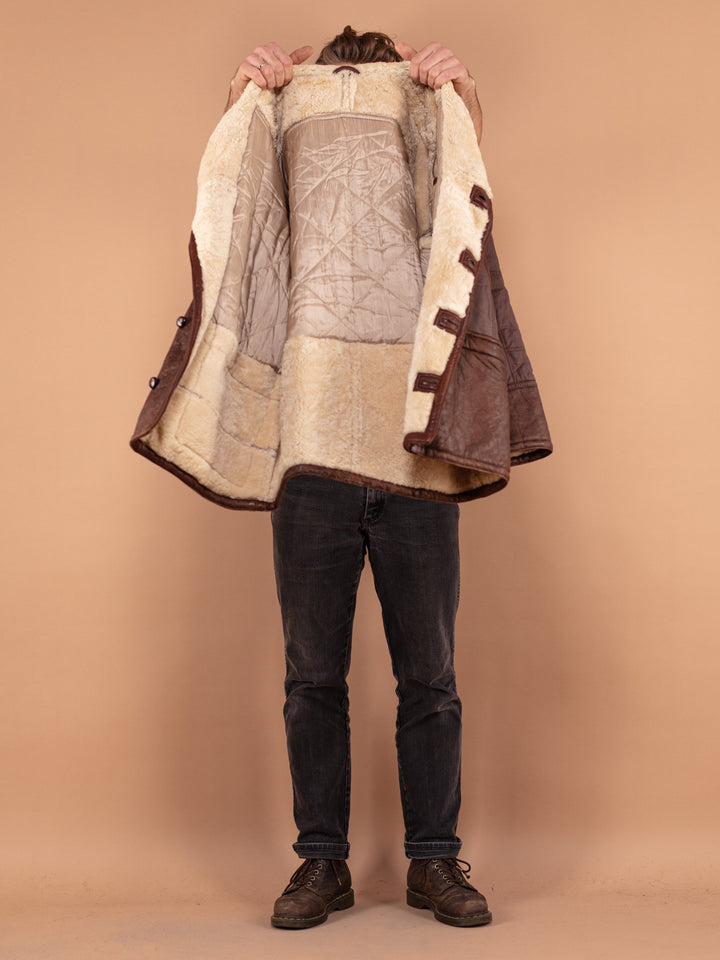 Vintage 80's Men Sheepskin Coat in Brown - NorthernGrip
