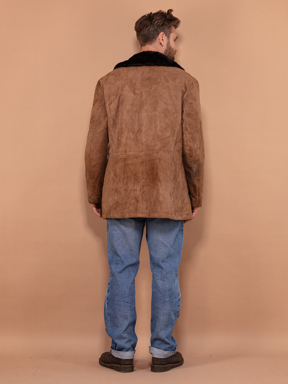 Vintage 70's Men Suede Sherpa Coat in Brown - NorthernGrip