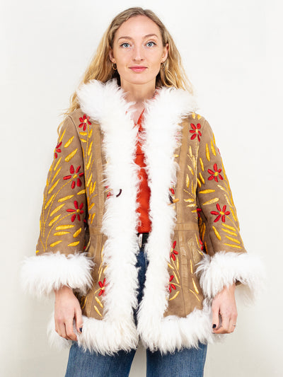 Afghan Coat Vintage style sheepskin shearling penny lane almost famous boho hippie psychedelic funky swinging london embroidery size medium