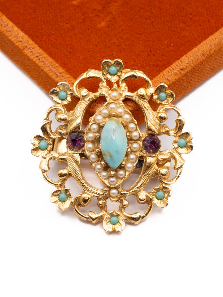 Vintage 70's Gold Tone Filigree Brooch