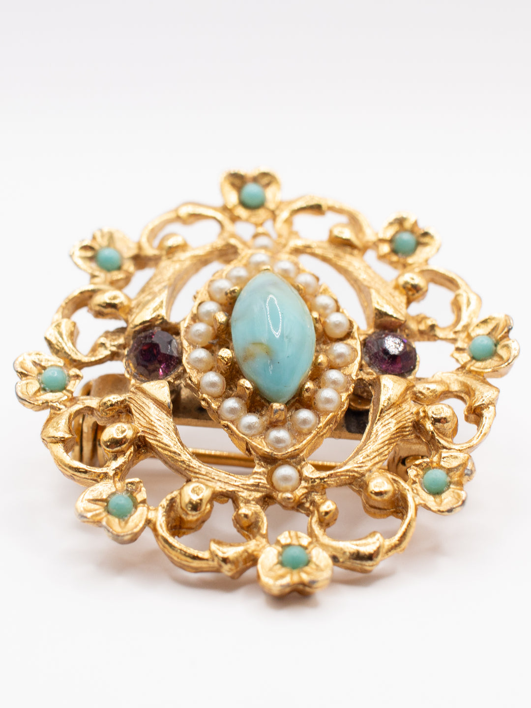 Vintage 70's Gold Tone Filigree Brooch