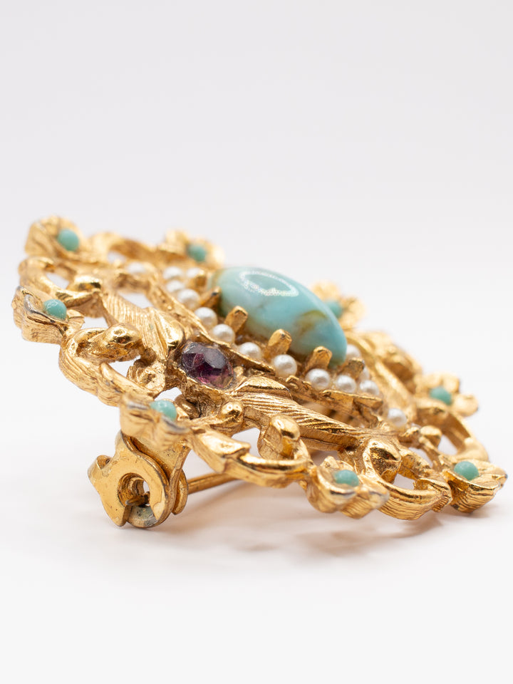 Vintage 70's Gold Tone Filigree Brooch