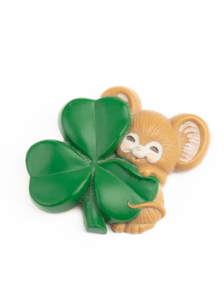 Vintage 80s Hallmark Mouse and Shamrock Brooch – Cute St. Patrick’s Day Pin