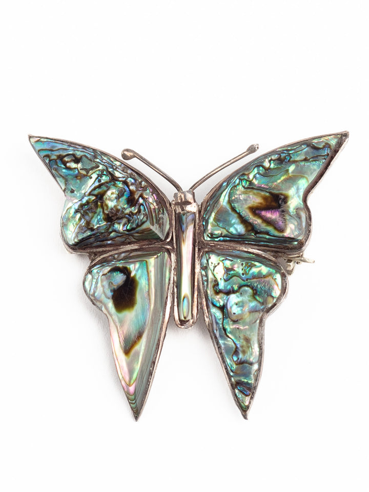 Vintage 80s Mexican Silver Butterfly Brooch with Abalone Inlay – Taxco Style
