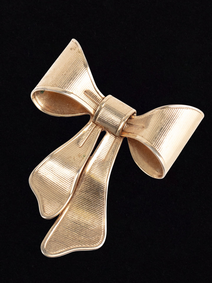 Vintage 80s Avon Gold-Tone Bow Brooch – Large Textured Ribbon Pin
