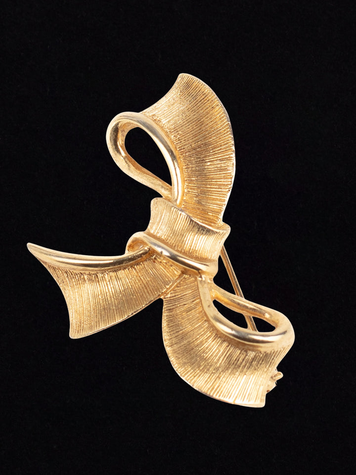 Vintage 60s CMI Gold-Tone Bow Brooch – Sculptural Ribbon Pin