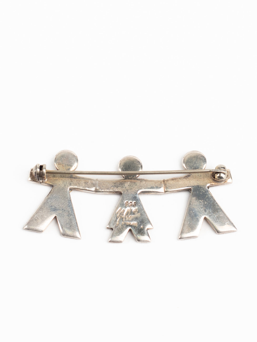 Vintage 90s Sterling Silver Family Brooch with Brass Accents – Mexico 925 Signed