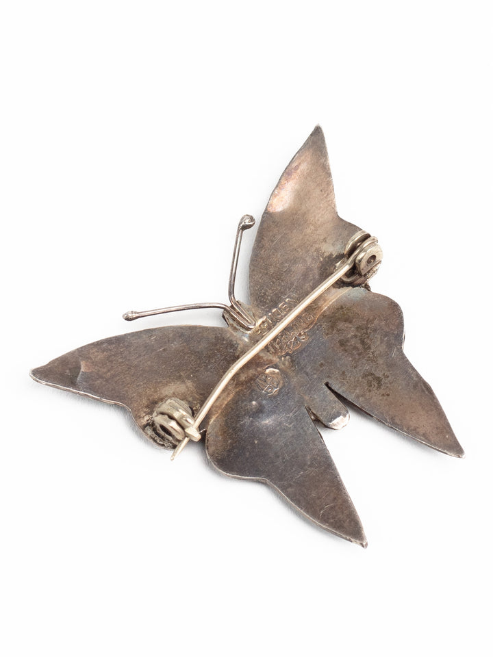 Vintage 80s Mexican Silver Butterfly Brooch with Abalone Inlay – Taxco Style