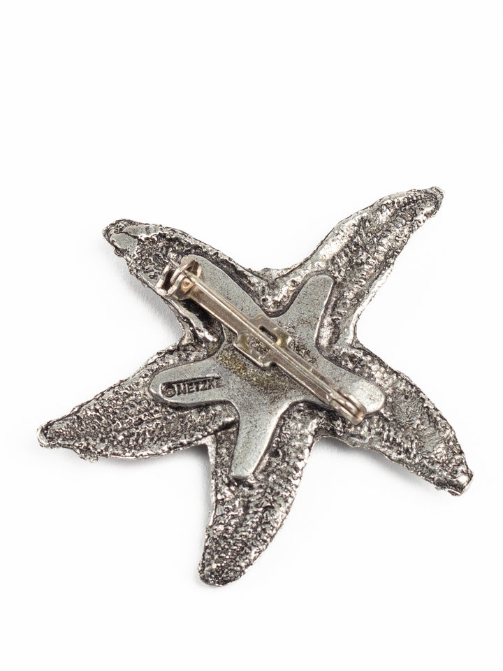 Vintage 80s Metzke Pewter Starfish Brooch – Nautical Marine Life Pin