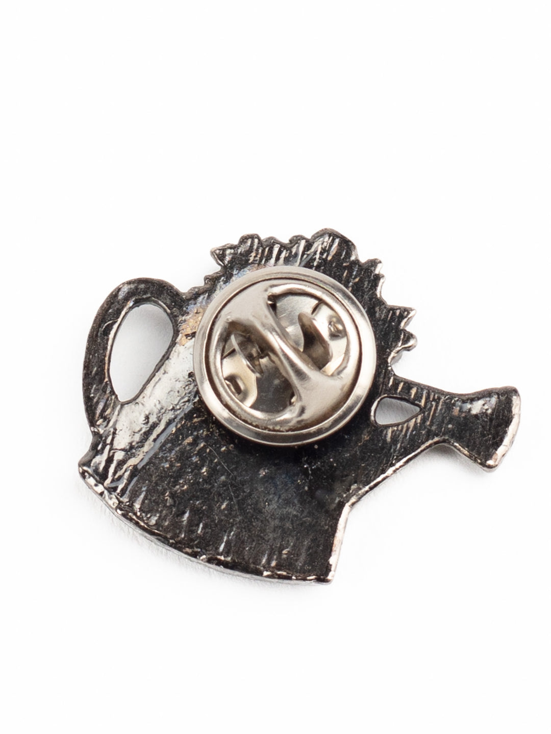 Vintage 90s Pewter Watering Can Brooch with Flowers and Heart Detail