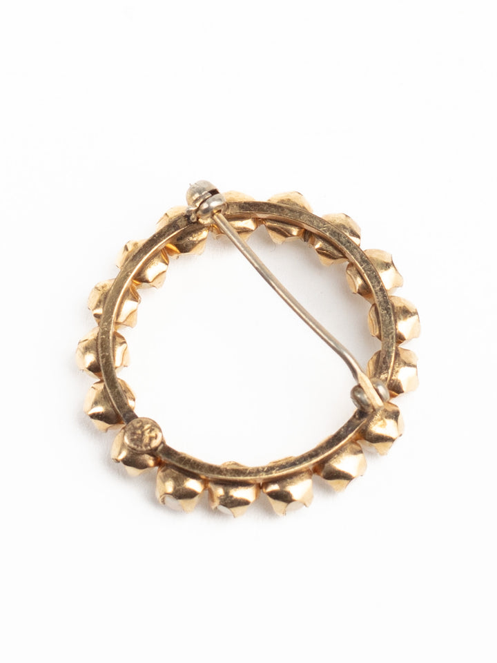 Vintage 50s Circle Brooch with Faux Pearls – Gold-Tone Wreath Pin