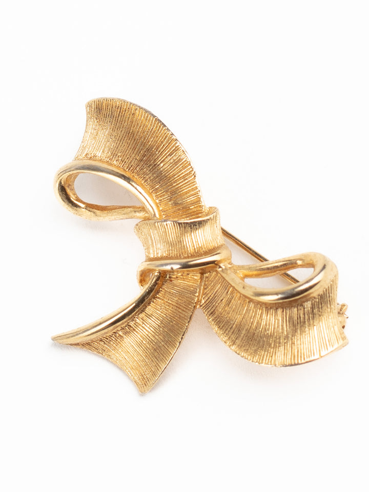 Vintage 60s CMI Gold-Tone Bow Brooch – Sculptural Ribbon Pin