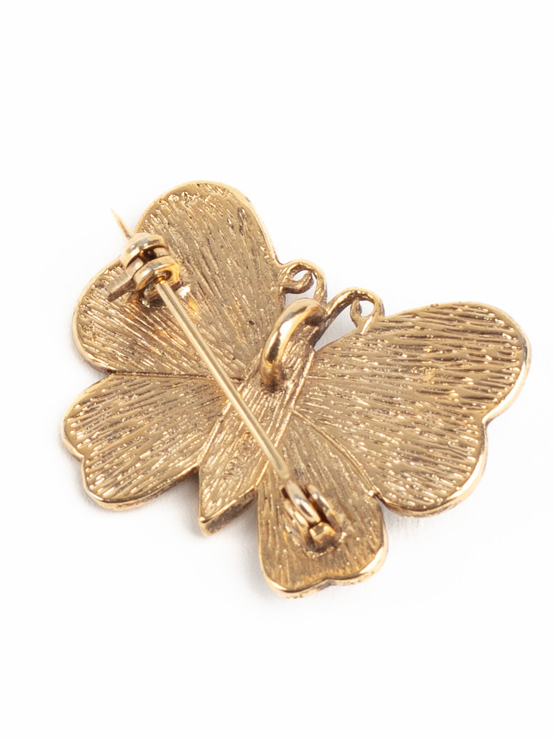 Vintage 90s Gold-Tone Butterfly Brooch with Black Enamel and Rhinestones