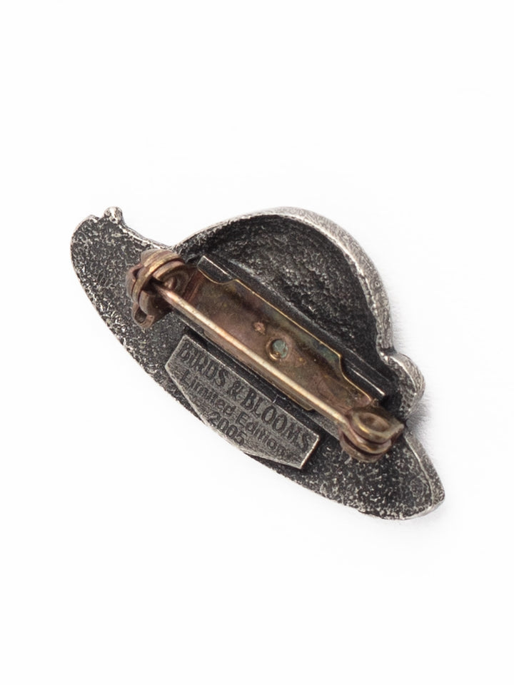 Limited Edition 2005 Birds & Blooms Hat Brooch – Antique Silver-Tone Collectible Pin