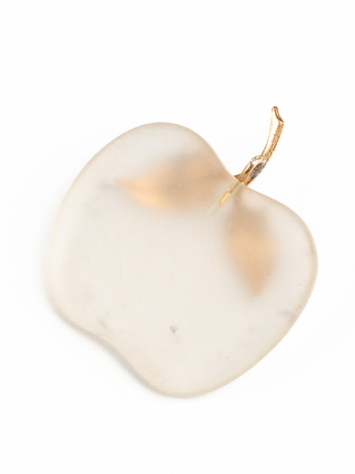 Vintage 60s Frosted Glass Apple Pendant with Gold-Tone Leaf Detail