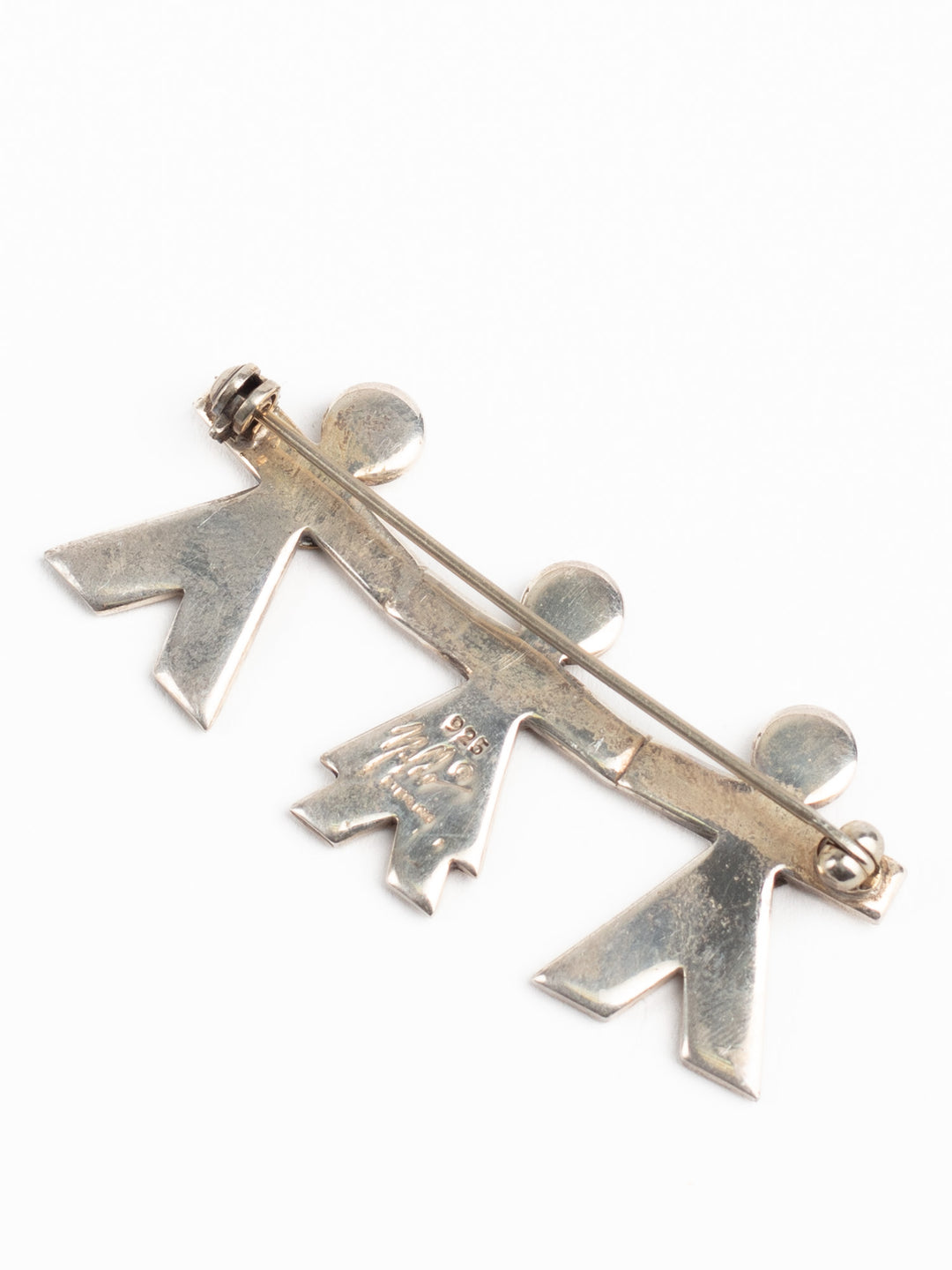 Vintage 90s Sterling Silver Family Brooch with Brass Accents – Mexico 925 Signed