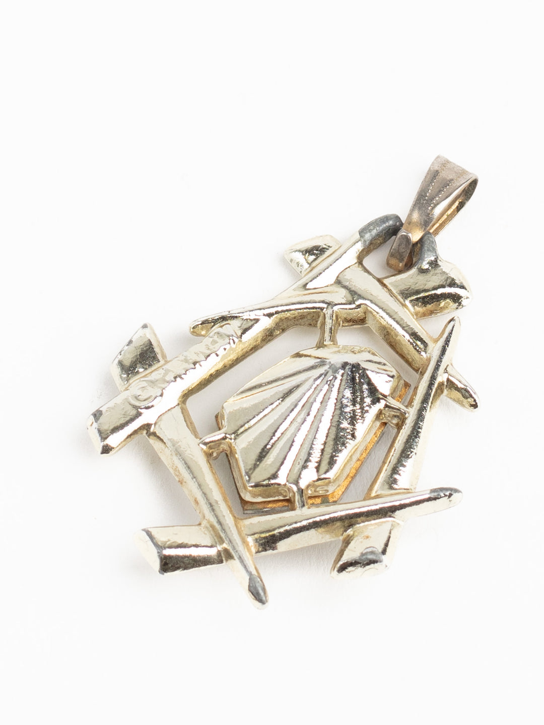 Vintage 80s Abstract Pendant with Rainbow Crystal – Silver-Tone Brutalist Design