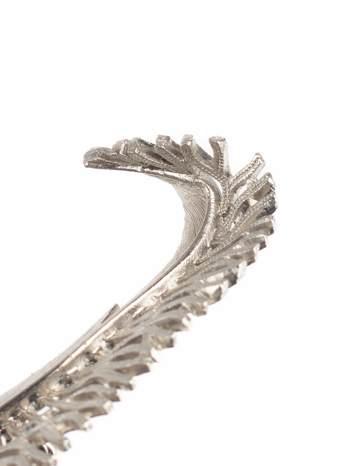 Vintage 80s Silver-Tone Feather Brooch with Nature-Inspired Leaf Design