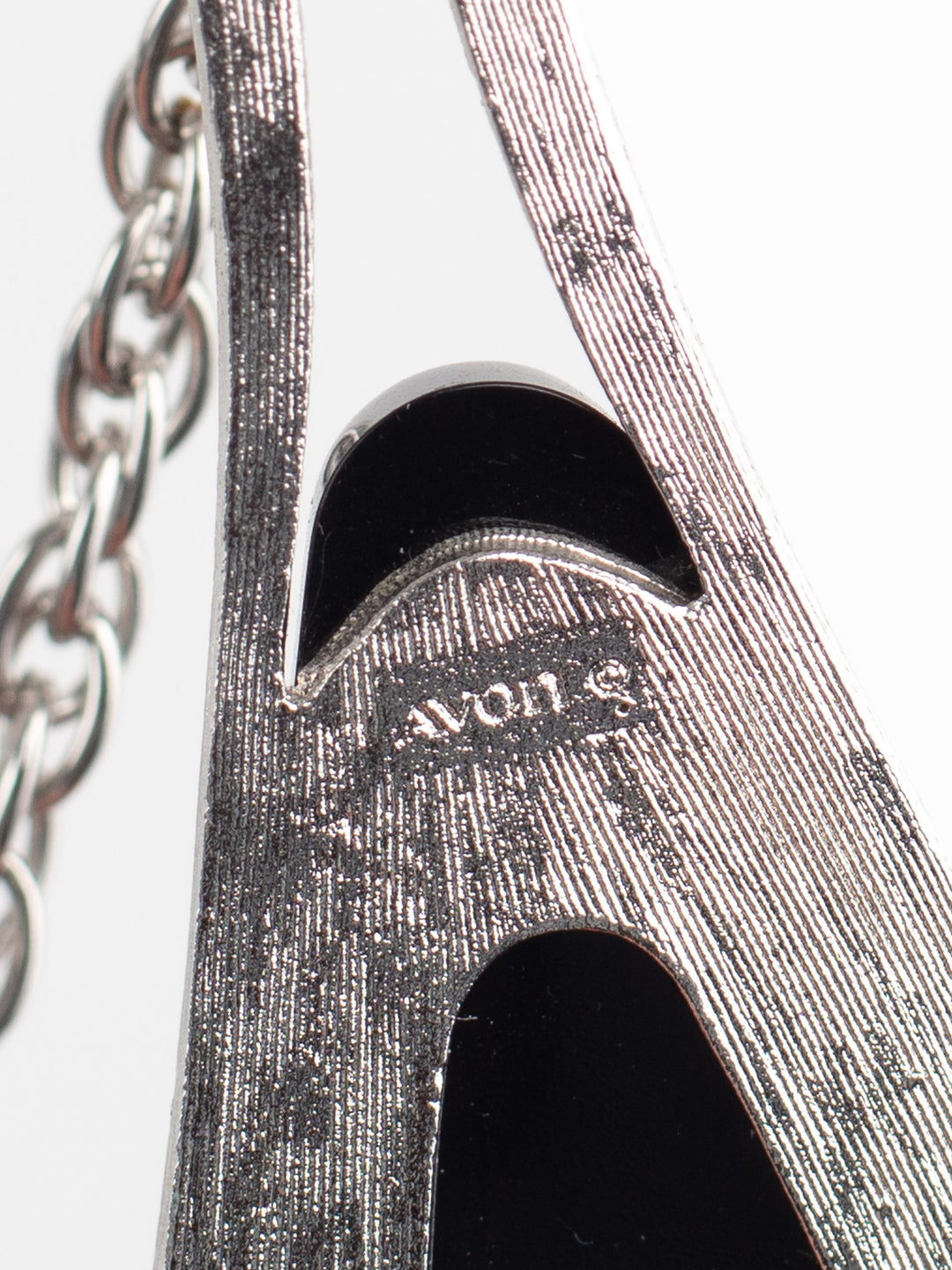 Vintage 70s AVON Silver-Tone Pendant Necklace with Black Teardrop Drop
