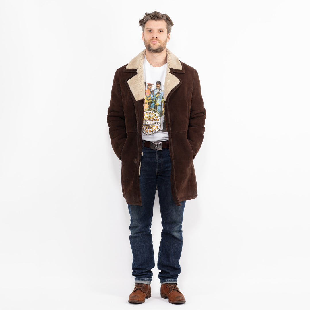Vintage 70's Men Sheepskin Coat in BrownZ2639