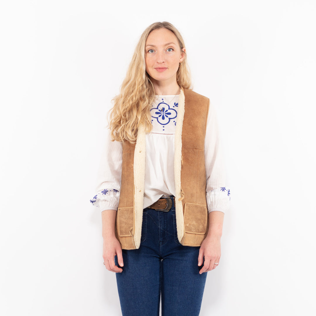 Vintage 70's Women Sheepskin Vest in BeigeA0973