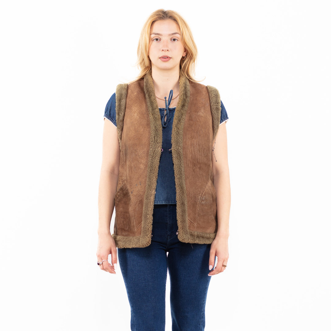 Vintage 70's Women Sheepskin Vest in BrownA0035